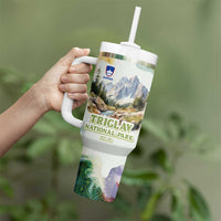 Triglav National Park Tumbler With Handle Mountain Landscape with Slovenia Crest and Folk Art Details