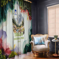 Triglav National Park Window Curtain Mountain Landscape with Slovenia Crest and Folk Art Details
