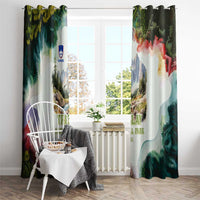 Triglav National Park Window Curtain Mountain Landscape with Slovenia Crest and Folk Art Details