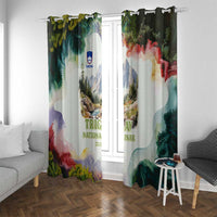 Triglav National Park Window Curtain Mountain Landscape with Slovenia Crest and Folk Art Details