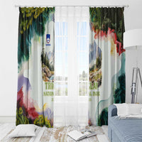 Triglav National Park Window Curtain Mountain Landscape with Slovenia Crest and Folk Art Details