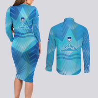 Slovenia Sport Couples Matching Long Sleeve Bodycon Dress and Long Sleeve Button Shirt Alpine-Inspired Design with National Crest