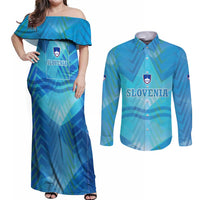 Slovenia Sport Couples Matching Off Shoulder Maxi Dress and Long Sleeve Button Shirt Alpine-Inspired Design with National Crest