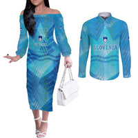 Slovenia Sport Couples Matching Off The Shoulder Long Sleeve Dress and Long Sleeve Button Shirt Alpine-Inspired Design with National Crest