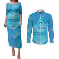 Slovenia Sport Couples Matching Puletasi and Long Sleeve Button Shirt Alpine-Inspired Design with National Crest