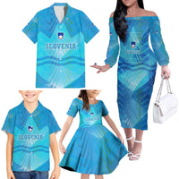 Slovenia Sport Family Matching Off The Shoulder Long Sleeve Dress and Hawaiian Shirt Alpine-Inspired Design with National Crest