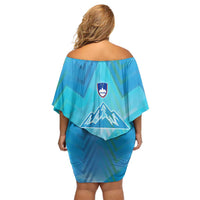 Slovenia Sport Family Matching Off Shoulder Short Dress and Hawaiian Shirt Alpine-Inspired Design with National Crest