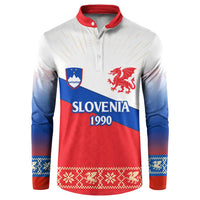 Slovenian Independence Button Sweatshirt 1990 Tribute with Dragon Emblem and Alpine Legacy