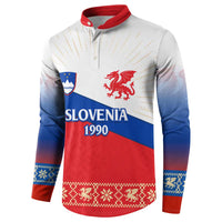 Slovenian Independence Button Sweatshirt 1990 Tribute with Dragon Emblem and Alpine Legacy