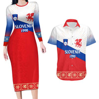 Slovenian Independence Couples Matching Long Sleeve Bodycon Dress and Hawaiian Shirt 1990 Tribute with Dragon Emblem and Alpine Legacy