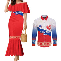 Slovenian Independence Couples Matching Mermaid Dress and Long Sleeve Button Shirt 1990 Tribute with Dragon Emblem and Alpine Legacy