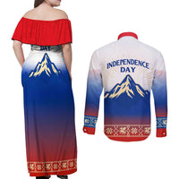 Slovenian Independence Couples Matching Off Shoulder Maxi Dress and Long Sleeve Button Shirt 1990 Tribute with Dragon Emblem and Alpine Legacy