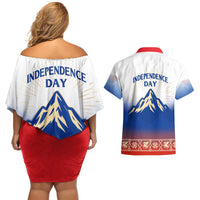 Slovenian Independence Couples Matching Off Shoulder Short Dress and Hawaiian Shirt 1990 Tribute with Dragon Emblem and Alpine Legacy