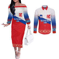 Slovenian Independence Couples Matching Off The Shoulder Long Sleeve Dress and Long Sleeve Button Shirt 1990 Tribute with Dragon Emblem and Alpine Legacy