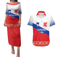 Slovenian Independence Couples Matching Puletasi and Hawaiian Shirt 1990 Tribute with Dragon Emblem and Alpine Legacy