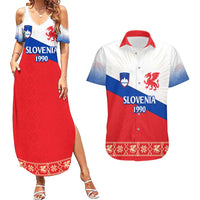 Slovenian Independence Couples Matching Summer Maxi Dress and Hawaiian Shirt 1990 Tribute with Dragon Emblem and Alpine Legacy