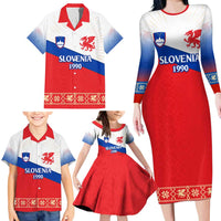Slovenian Independence Family Matching Long Sleeve Bodycon Dress and Hawaiian Shirt 1990 Tribute with Dragon Emblem and Alpine Legacy