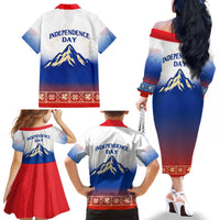 Slovenian Independence Family Matching Off The Shoulder Long Sleeve Dress and Hawaiian Shirt 1990 Tribute with Dragon Emblem and Alpine Legacy