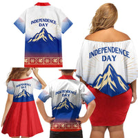 Slovenian Independence Family Matching Off Shoulder Short Dress and Hawaiian Shirt 1990 Tribute with Dragon Emblem and Alpine Legacy