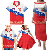 Slovenian Independence Family Matching Puletasi and Hawaiian Shirt 1990 Tribute with Dragon Emblem and Alpine Legacy