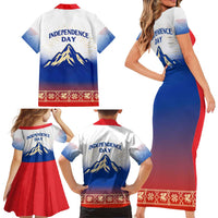 Slovenian Independence Family Matching Short Sleeve Bodycon Dress and Hawaiian Shirt 1990 Tribute with Dragon Emblem and Alpine Legacy