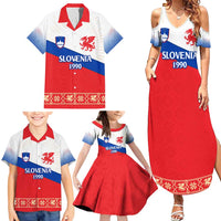 Slovenian Independence Family Matching Summer Maxi Dress and Hawaiian Shirt 1990 Tribute with Dragon Emblem and Alpine Legacy