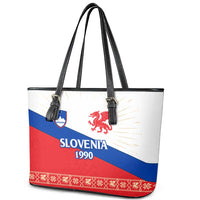 Slovenian Independence Leather Tote Bag 1990 Tribute with Dragon Emblem and Alpine Legacy