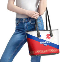 Slovenian Independence Leather Tote Bag 1990 Tribute with Dragon Emblem and Alpine Legacy