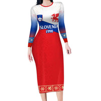 Slovenian Independence Long Sleeve Bodycon Dress 1990 Tribute with Dragon Emblem and Alpine Legacy