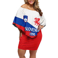 Slovenian Independence Off Shoulder Short Dress 1990 Tribute with Dragon Emblem and Alpine Legacy
