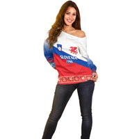 Slovenian Independence Off Shoulder Sweater 1990 Tribute with Dragon Emblem and Alpine Legacy