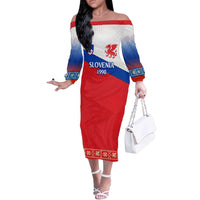 Slovenian Independence Off The Shoulder Long Sleeve Dress 1990 Tribute with Dragon Emblem and Alpine Legacy