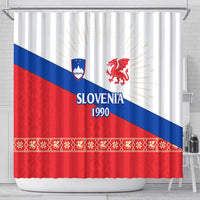 Slovenian Independence Shower Curtain 1990 Tribute with Dragon Emblem and Alpine Legacy