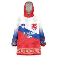 Slovenian Independence Wearable Blanket Hoodie 1990 Tribute with Dragon Emblem and Alpine Legacy