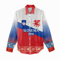 Slovenian Independence Women Casual Shirt 1990 Tribute with Dragon Emblem and Alpine Legacy