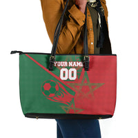 Personalized Morocco Football Leather Tote Bag Geometric Star Flag Soccer National Pride