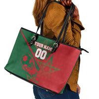 Personalized Morocco Football Leather Tote Bag Geometric Star Flag Soccer National Pride