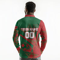 Personalized Morocco Football Long Sleeve Polo Shirt Geometric Star Flag Soccer National Pride