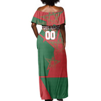 Personalized Morocco Football Off Shoulder Maxi Dress Geometric Star Flag Soccer National Pride