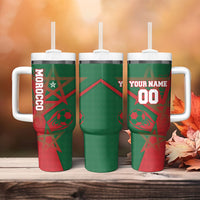 Personalized Morocco Football Tumbler With Handle Geometric Star Flag Soccer National Pride