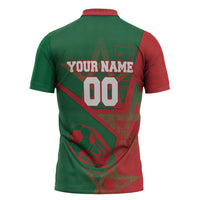 Personalized Morocco Football Zipper Polo Shirt Geometric Star Flag Soccer National Pride
