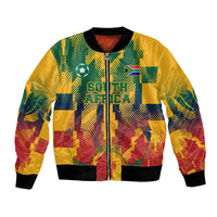Personalized South Africa Football Bomber Jacket South African Flag Inspiration - Soccer Graphic Bold Color Blocks