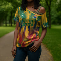 Personalized South Africa Football Cross Shoulder Shirt South African Flag Inspiration - Soccer Graphic Bold Color Blocks