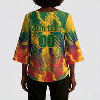 Personalized South Africa Football Kimono Sleeve Blouse South African Flag Inspiration - Soccer Graphic Bold Color Blocks