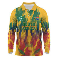 Personalized South Africa Football Long Sleeve Polo Shirt South African Flag Inspiration - Soccer Graphic Bold Color Blocks