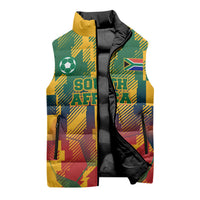 Personalized South Africa Football Sleeveless Puffer Jacket South African Flag Inspiration - Soccer Graphic Bold Color Blocks
