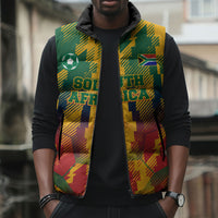 Personalized South Africa Football Sleeveless Puffer Jacket South African Flag Inspiration - Soccer Graphic Bold Color Blocks