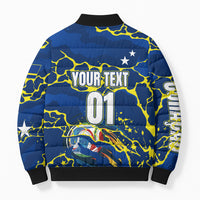Personalized Curacao Football Bomber Puffer Jacket Caribbean Splash Paint Soccer Graphic