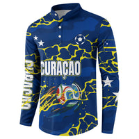 Personalized Curacao Football Button Sweatshirt Caribbean Splash Paint Soccer Graphic