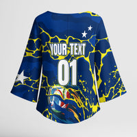 Personalized Curacao Football Kimono Sleeve Blouse Caribbean Splash Paint Soccer Graphic